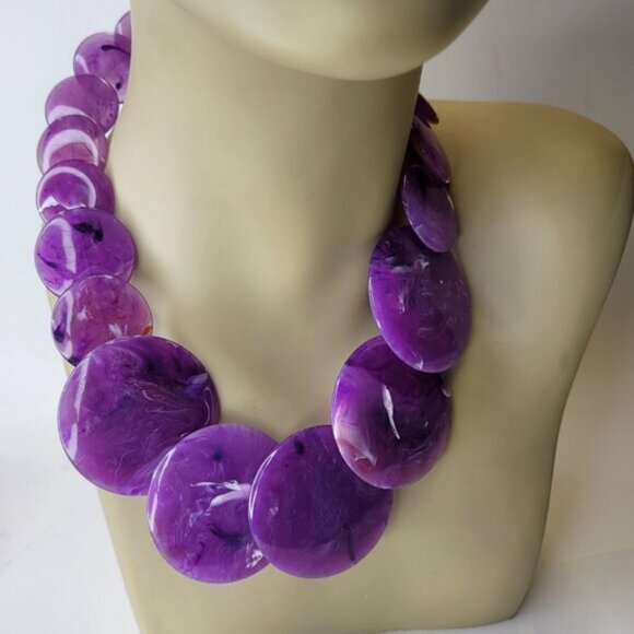Vintage Purple Statement Choker Necklace Lucite Purple Bead Necklace - Picture 1 of 8